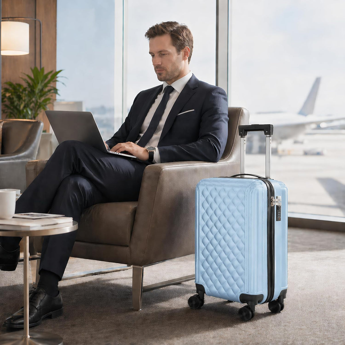 20 Inch Carry On Luggage with Wheels, Hard Shell Carry On Suitcase, Spinner Rolling Luggage with TSA Lock and Telescopic Handle for Travel and Business (Blue)