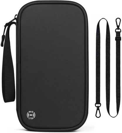 Travel Wallet Passport Holder, Family Passport Holder with RFID Blocking, Portable and Foldable Unisex Travel Essentials,Waterproof Used for Money, Flight Tickets Credit Card, Men and Women (Black)