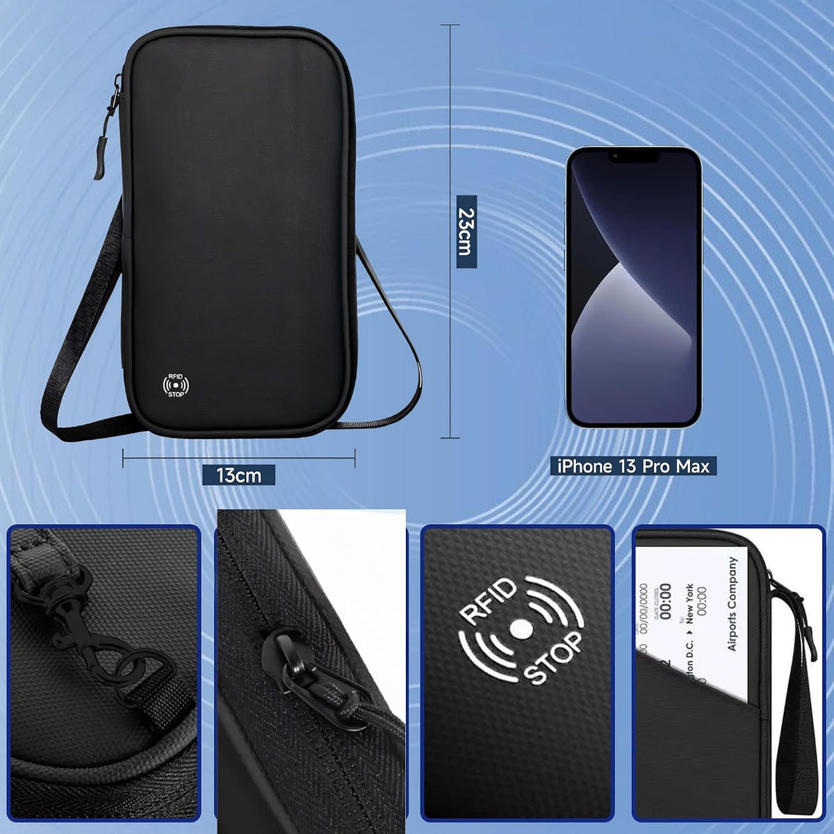 Travel Wallet Passport Holder, Family Passport Holder with RFID Blocking, Portable and Foldable Unisex Travel Essentials,Waterproof Used for Money, Flight Tickets Credit Card, Men and Women (Black)