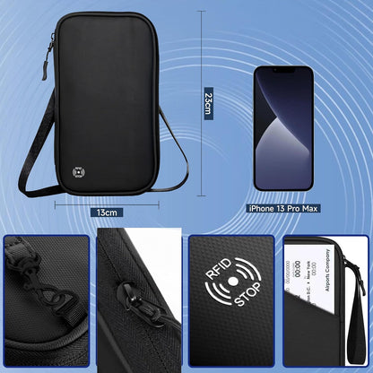 Travel Wallet Passport Holder, Family Passport Holder with RFID Blocking, Portable and Foldable Unisex Travel Essentials,Waterproof Used for Money, Flight Tickets Credit Card, Men and Women (Black)