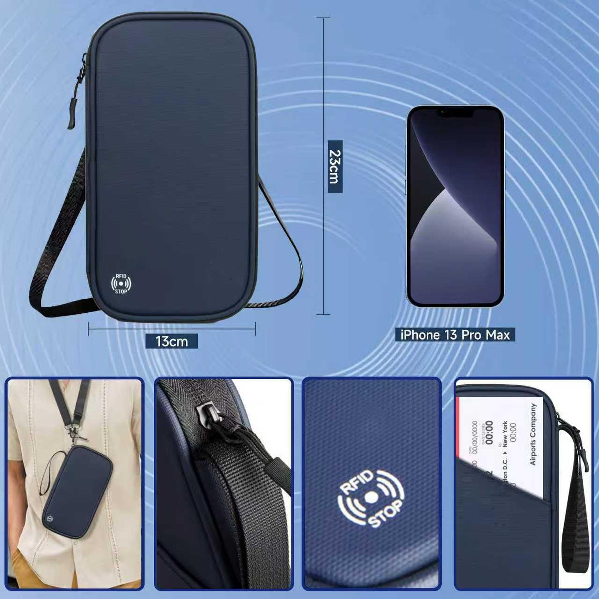 Travel Wallet Passport Holder, Family Passport Holder with RFID Blocking, Portable and Foldable Unisex Travel Essentials,Waterproof Used for Money, Flight Tickets Credit Card, Men and Women (Black)