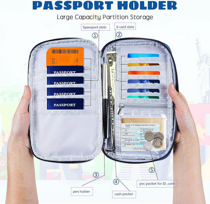 Amazing practical,Passport Holder Family, Women Rfid BlockingWallet, Travel Wallets, Waterproof Passport Holders Bag for Men Traveling, Travel Document Organizer Credit Cards Case (Gray)
