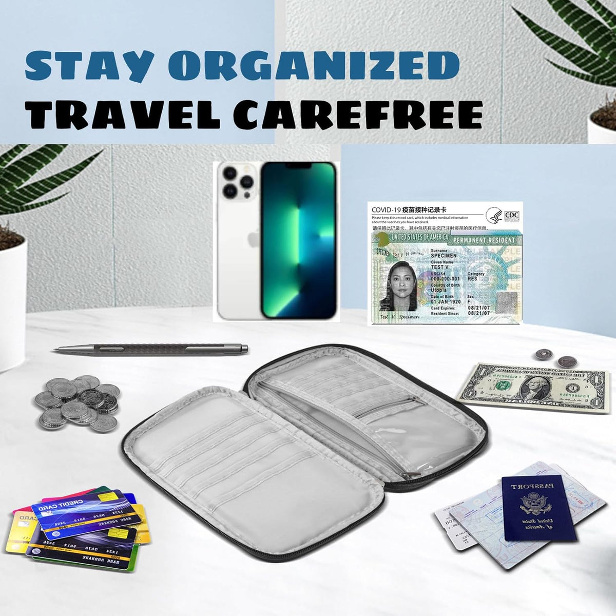 Amazing practical,Passport Holder Family, Women Rfid BlockingWallet, Travel Wallets, Waterproof Passport Holders Bag for Men Traveling, Travel Document Organizer Credit Cards Case (Gray)