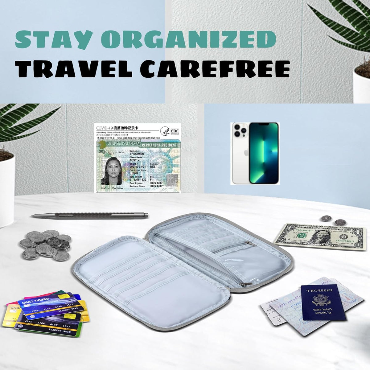 Amazing practical,Passport Holder Family, Women Rfid BlockingWallet, Travel Wallets, Waterproof Passport Holders Bag for Men Traveling, Travel Document Organizer Credit Cards Case (Gray)