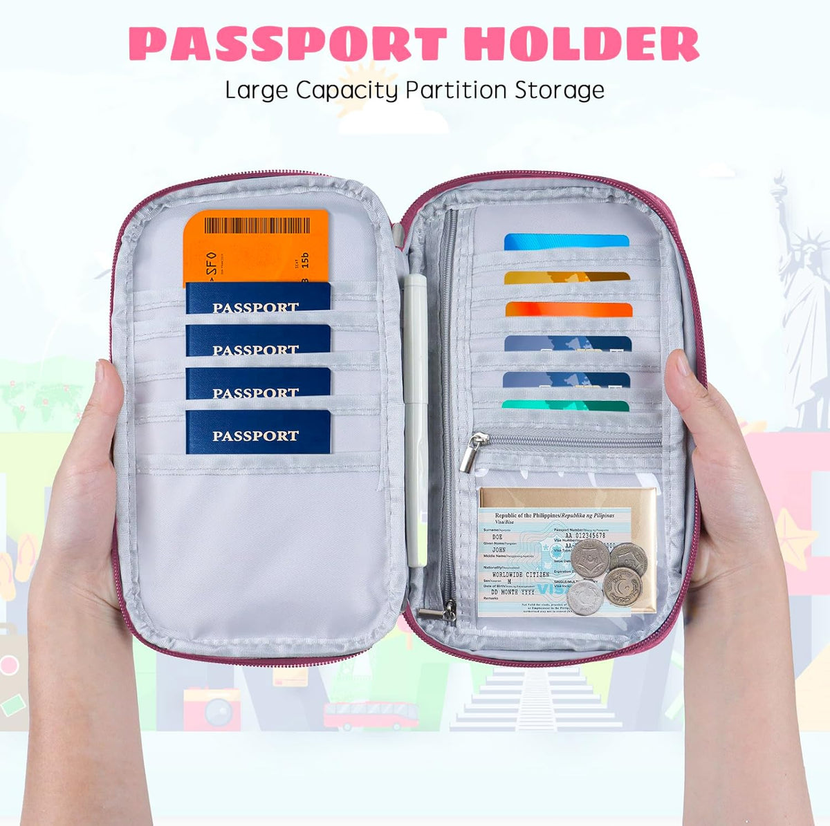 Amazing practical,Passport Holder Family, Women Rfid BlockingWallet, Travel Wallets, Waterproof Passport Holders Bag for Men Traveling, Travel Document Organizer Credit Cards Case (Gray)