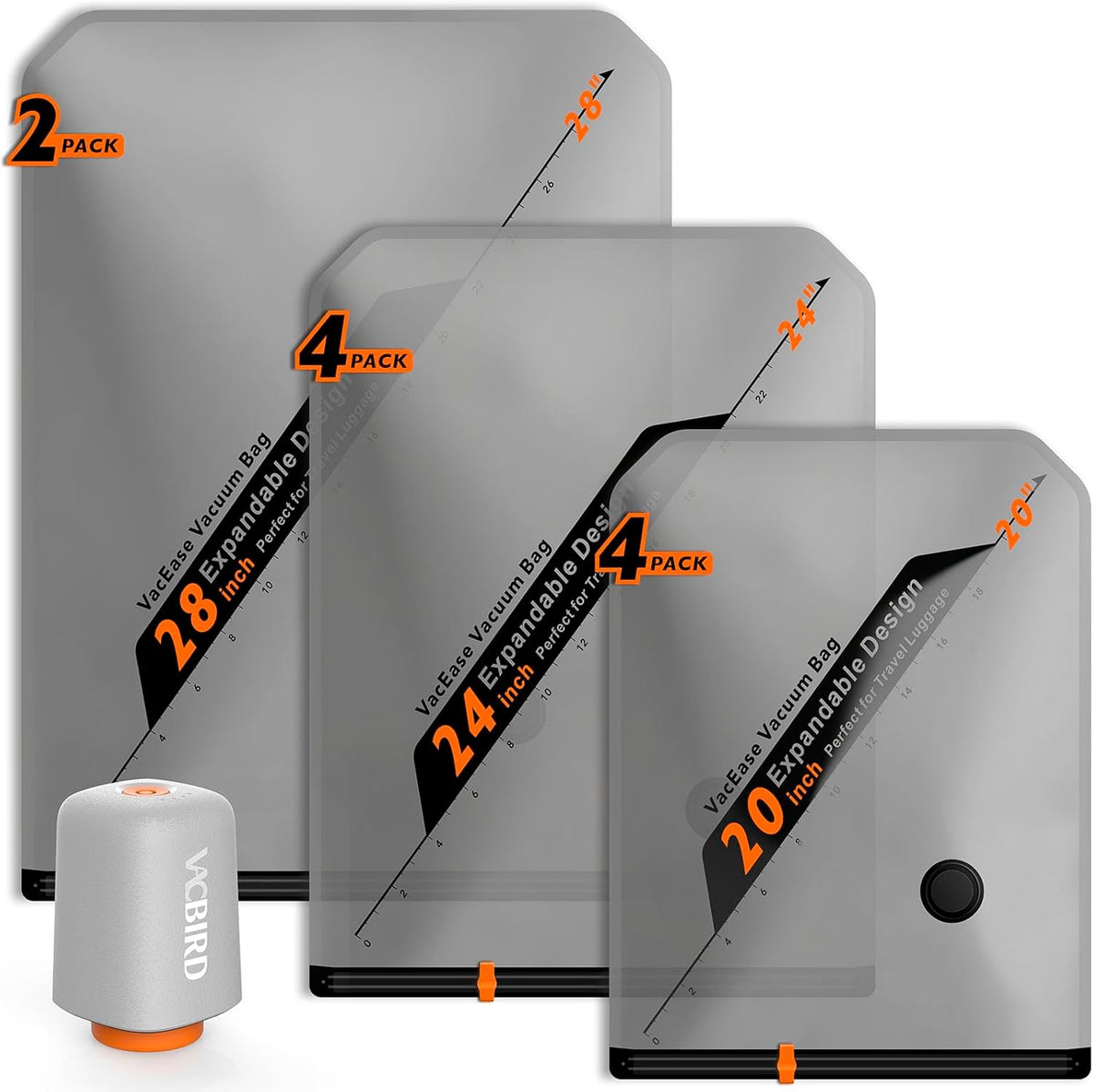 Rechargeable Wireless Pump Travel Storage Bags Set - Portable Space Saver Bags for Travel & Home - Vacuum Compression Packing Seal for Clothes, Blankets, Seasonal Storage 15 Combo Set
