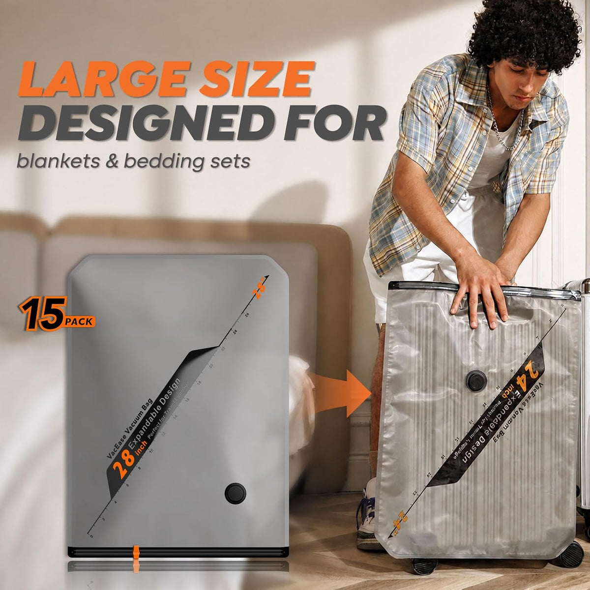 Rechargeable Wireless Pump Travel Storage Bags Set - Portable Space Saver Bags for Travel & Home - Vacuum Compression Packing Seal for Clothes, Blankets, Seasonal Storage 15 Combo Set