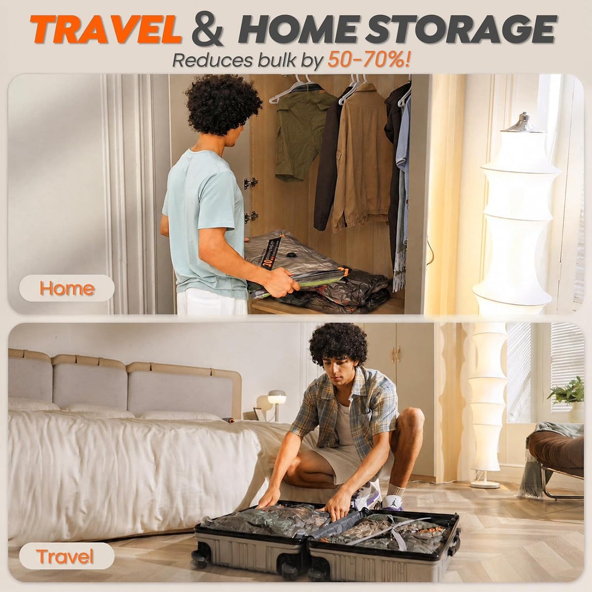 Rechargeable Wireless Pump Travel Storage Bags Set - Portable Space Saver Bags for Travel & Home - Vacuum Compression Packing Seal for Clothes, Blankets, Seasonal Storage 15 Combo Set