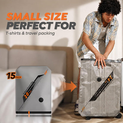 Rechargeable Wireless Pump Travel Storage Bags Set - Portable Space Saver Bags for Travel & Home - Vacuum Compression Packing Seal for Clothes, Blankets, Seasonal Storage 15 Combo Set