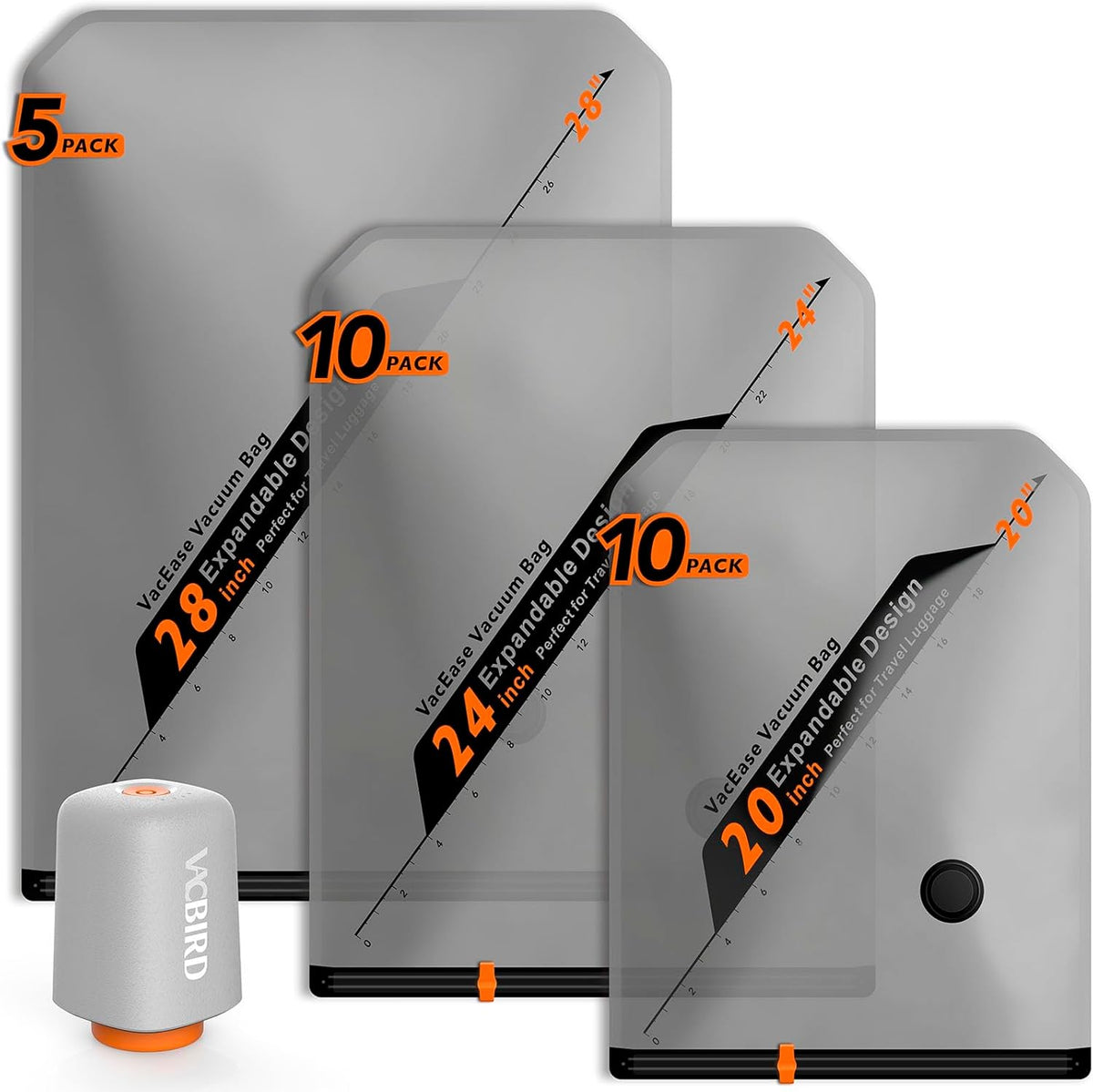 Rechargeable Wireless Pump Travel Storage Bags Set - Portable Space Saver Bags for Travel & Home - Vacuum Compression Packing Seal for Clothes, Blankets, Seasonal Storage 15 Combo Set