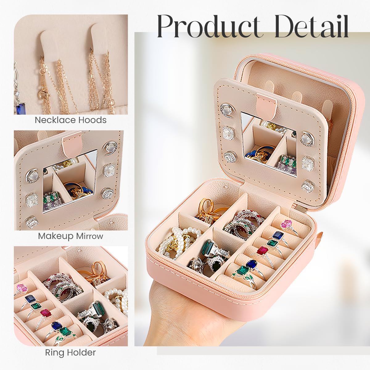 Personalized Jewelry Box, Pink Travel Jewelry Box with Initial M, Small Monogrammed Jewelry Case Organizer for Girls Women Teen Kids, Mini Travel Essentials Gifts for Birthday Christmas
