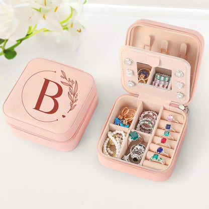 Personalized Jewelry Box, Pink Travel Jewelry Box with Initial M, Small Monogrammed Jewelry Case Organizer for Girls Women Teen Kids, Mini Travel Essentials Gifts for Birthday Christmas