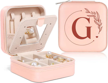 Personalized Jewelry Box, Pink Travel Jewelry Box with Initial M, Small Monogrammed Jewelry Case Organizer for Girls Women Teen Kids, Mini Travel Essentials Gifts for Birthday Christmas