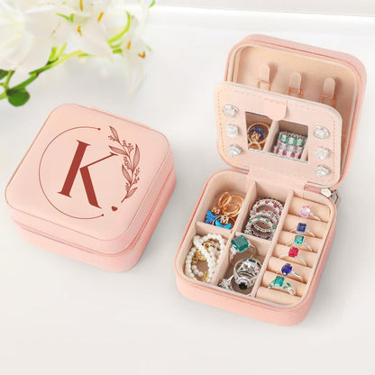Personalized Jewelry Box, Pink Travel Jewelry Box with Initial M, Small Monogrammed Jewelry Case Organizer for Girls Women Teen Kids, Mini Travel Essentials Gifts for Birthday Christmas