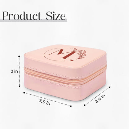 Personalized Jewelry Box, Pink Travel Jewelry Box with Initial M, Small Monogrammed Jewelry Case Organizer for Girls Women Teen Kids, Mini Travel Essentials Gifts for Birthday Christmas