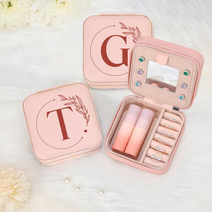 Personalized Jewelry Box, Pink Travel Jewelry Box with Initial M, Small Monogrammed Jewelry Case Organizer for Girls Women Teen Kids, Mini Travel Essentials Gifts for Birthday Christmas
