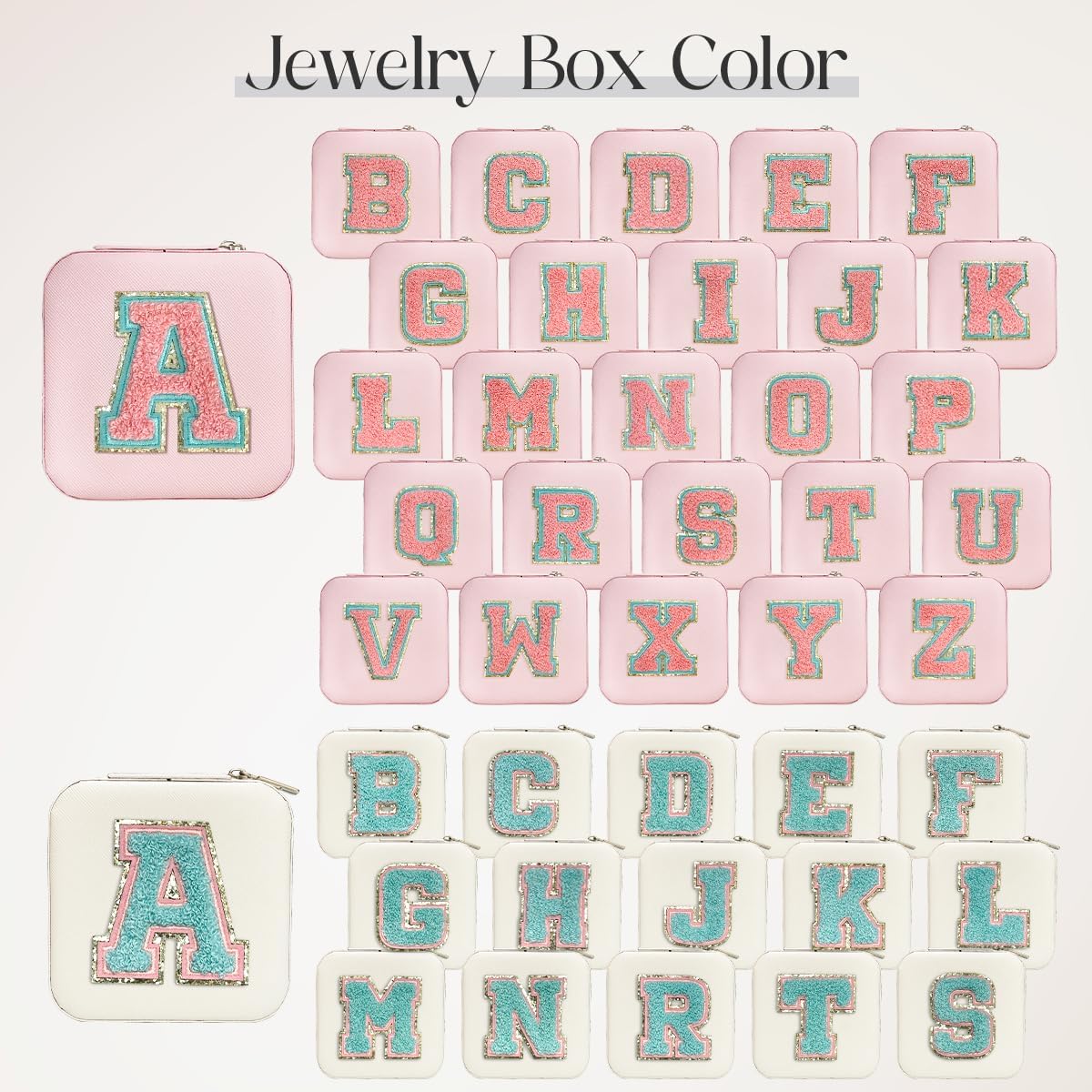 Personalized Jewelry Box, Pink Travel Jewelry Box with Initial M, Small Monogrammed Jewelry Case Organizer for Girls Women Teen Kids, Mini Travel Essentials Gifts for Birthday Christmas