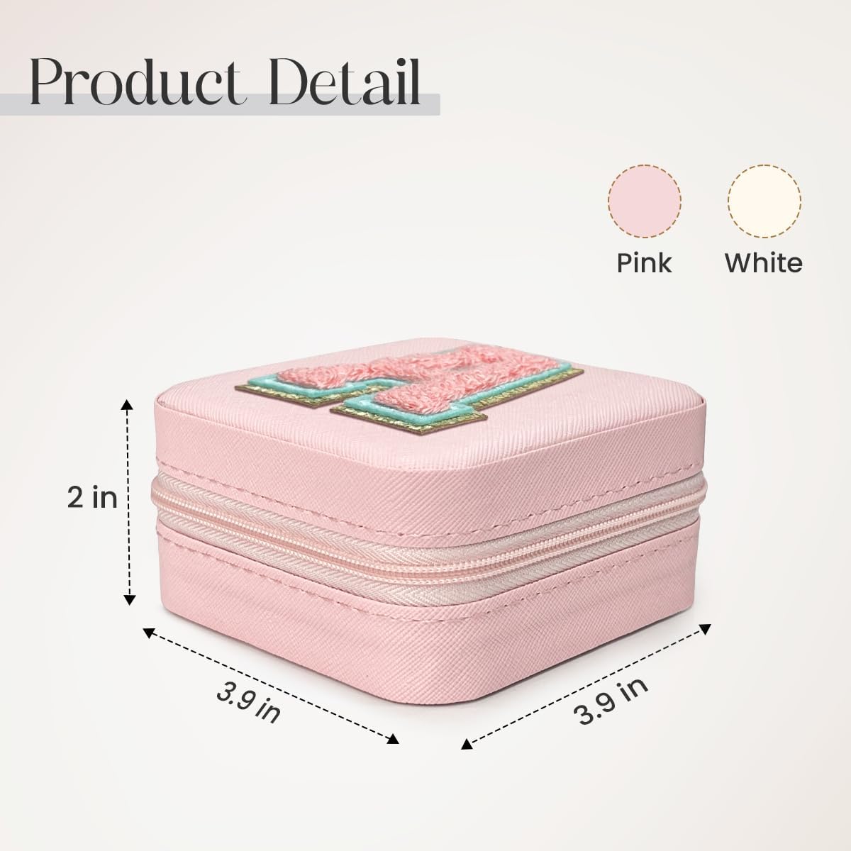 Personalized Jewelry Box, Pink Travel Jewelry Box with Initial M, Small Monogrammed Jewelry Case Organizer for Girls Women Teen Kids, Mini Travel Essentials Gifts for Birthday Christmas