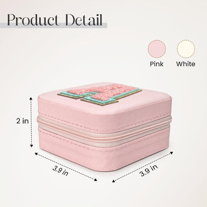Personalized Jewelry Box, Pink Travel Jewelry Box with Initial M, Small Monogrammed Jewelry Case Organizer for Girls Women Teen Kids, Mini Travel Essentials Gifts for Birthday Christmas