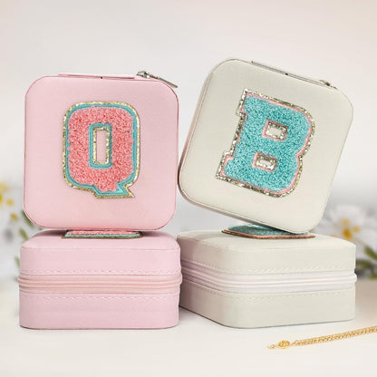 Personalized Jewelry Box, Pink Travel Jewelry Box with Initial M, Small Monogrammed Jewelry Case Organizer for Girls Women Teen Kids, Mini Travel Essentials Gifts for Birthday Christmas