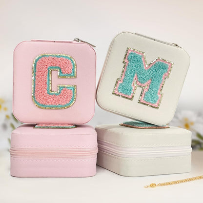 Personalized Jewelry Box, Pink Travel Jewelry Box with Initial M, Small Monogrammed Jewelry Case Organizer for Girls Women Teen Kids, Mini Travel Essentials Gifts for Birthday Christmas