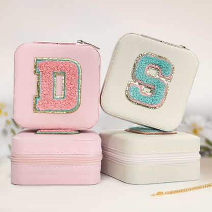 Personalized Jewelry Box, Pink Travel Jewelry Box with Initial M, Small Monogrammed Jewelry Case Organizer for Girls Women Teen Kids, Mini Travel Essentials Gifts for Birthday Christmas
