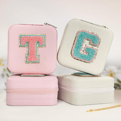 Personalized Jewelry Box, Pink Travel Jewelry Box with Initial M, Small Monogrammed Jewelry Case Organizer for Girls Women Teen Kids, Mini Travel Essentials Gifts for Birthday Christmas