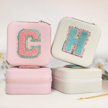 Personalized Jewelry Box, Pink Travel Jewelry Box with Initial M, Small Monogrammed Jewelry Case Organizer for Girls Women Teen Kids, Mini Travel Essentials Gifts for Birthday Christmas