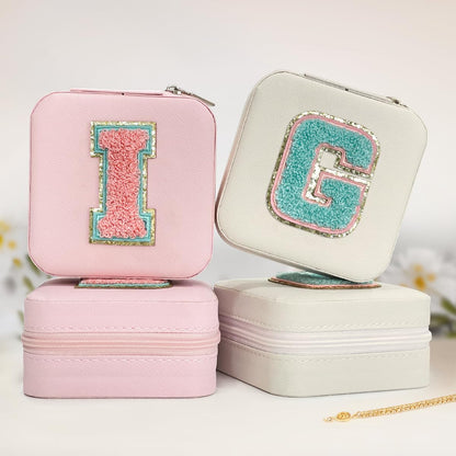 Personalized Jewelry Box, Pink Travel Jewelry Box with Initial M, Small Monogrammed Jewelry Case Organizer for Girls Women Teen Kids, Mini Travel Essentials Gifts for Birthday Christmas