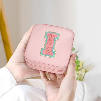 Personalized Jewelry Box, Pink Travel Jewelry Box with Initial M, Small Monogrammed Jewelry Case Organizer for Girls Women Teen Kids, Mini Travel Essentials Gifts for Birthday Christmas