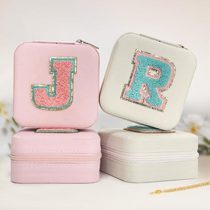 Personalized Jewelry Box, Pink Travel Jewelry Box with Initial M, Small Monogrammed Jewelry Case Organizer for Girls Women Teen Kids, Mini Travel Essentials Gifts for Birthday Christmas