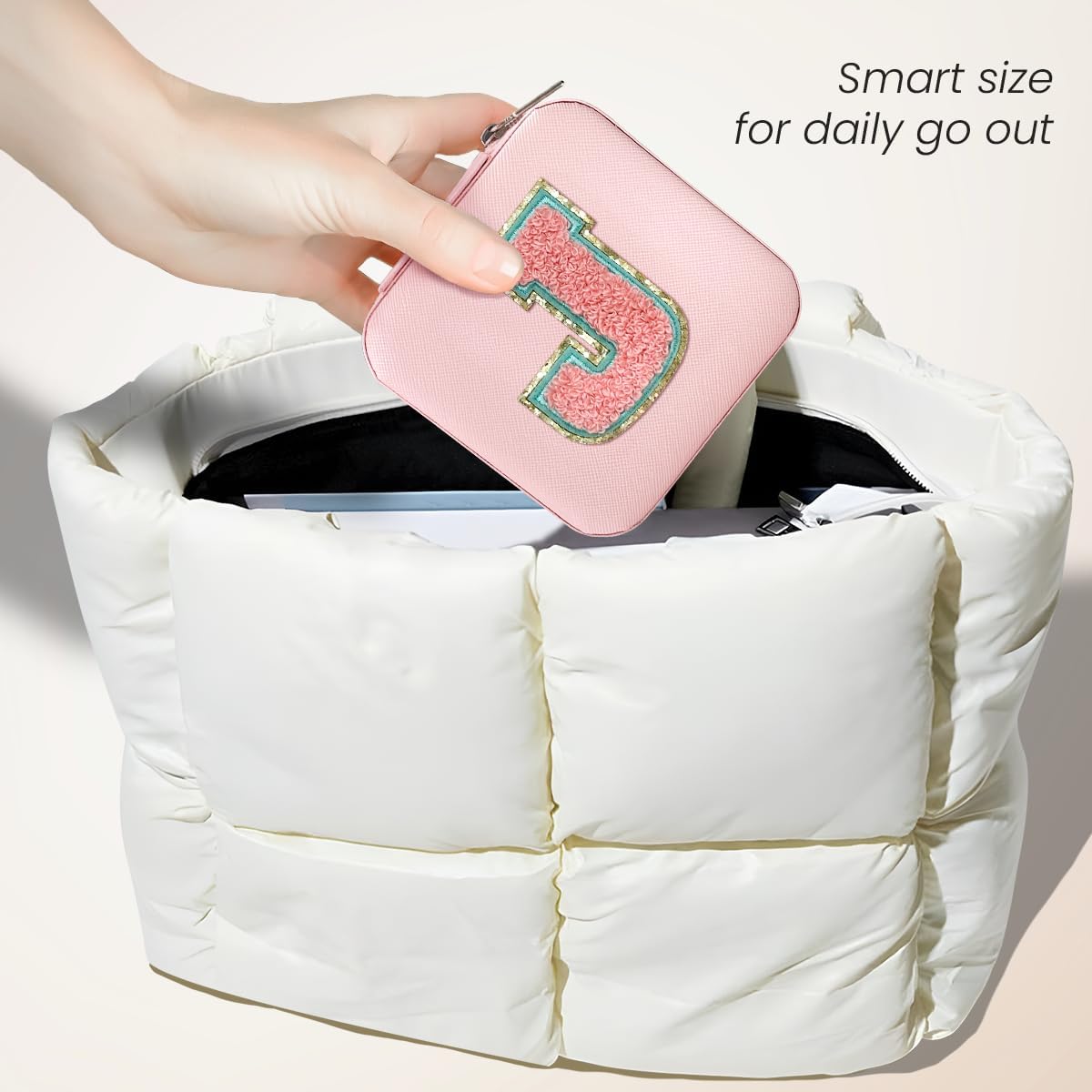 Personalized Jewelry Box, Pink Travel Jewelry Box with Initial M, Small Monogrammed Jewelry Case Organizer for Girls Women Teen Kids, Mini Travel Essentials Gifts for Birthday Christmas