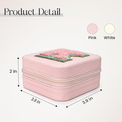 Personalized Jewelry Box, Pink Travel Jewelry Box with Initial M, Small Monogrammed Jewelry Case Organizer for Girls Women Teen Kids, Mini Travel Essentials Gifts for Birthday Christmas