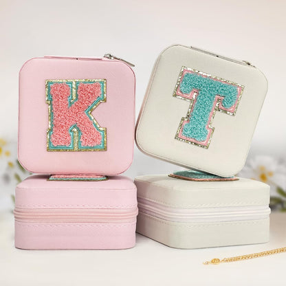 Personalized Jewelry Box, Pink Travel Jewelry Box with Initial M, Small Monogrammed Jewelry Case Organizer for Girls Women Teen Kids, Mini Travel Essentials Gifts for Birthday Christmas