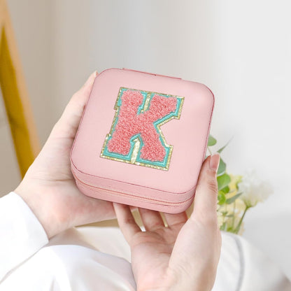 Personalized Jewelry Box, Pink Travel Jewelry Box with Initial M, Small Monogrammed Jewelry Case Organizer for Girls Women Teen Kids, Mini Travel Essentials Gifts for Birthday Christmas