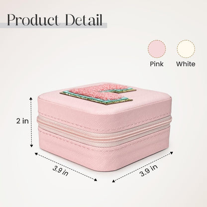 Personalized Jewelry Box, Pink Travel Jewelry Box with Initial M, Small Monogrammed Jewelry Case Organizer for Girls Women Teen Kids, Mini Travel Essentials Gifts for Birthday Christmas