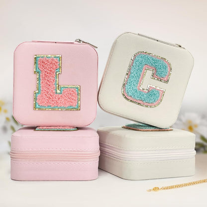 Personalized Jewelry Box, Pink Travel Jewelry Box with Initial M, Small Monogrammed Jewelry Case Organizer for Girls Women Teen Kids, Mini Travel Essentials Gifts for Birthday Christmas