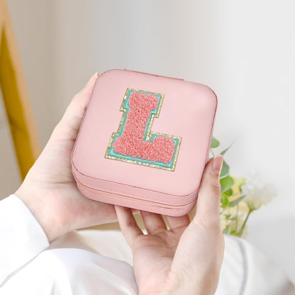 Personalized Jewelry Box, Pink Travel Jewelry Box with Initial M, Small Monogrammed Jewelry Case Organizer for Girls Women Teen Kids, Mini Travel Essentials Gifts for Birthday Christmas