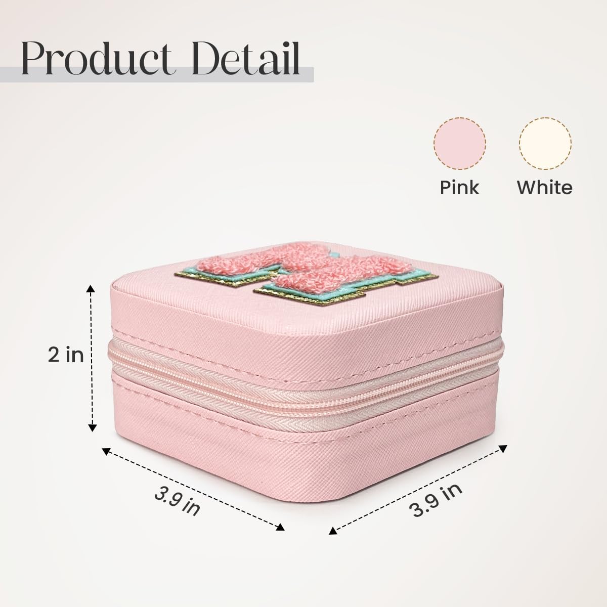 Personalized Jewelry Box, Pink Travel Jewelry Box with Initial M, Small Monogrammed Jewelry Case Organizer for Girls Women Teen Kids, Mini Travel Essentials Gifts for Birthday Christmas