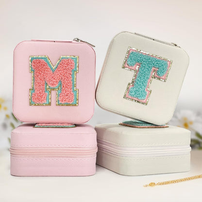 Personalized Jewelry Box, Pink Travel Jewelry Box with Initial M, Small Monogrammed Jewelry Case Organizer for Girls Women Teen Kids, Mini Travel Essentials Gifts for Birthday Christmas