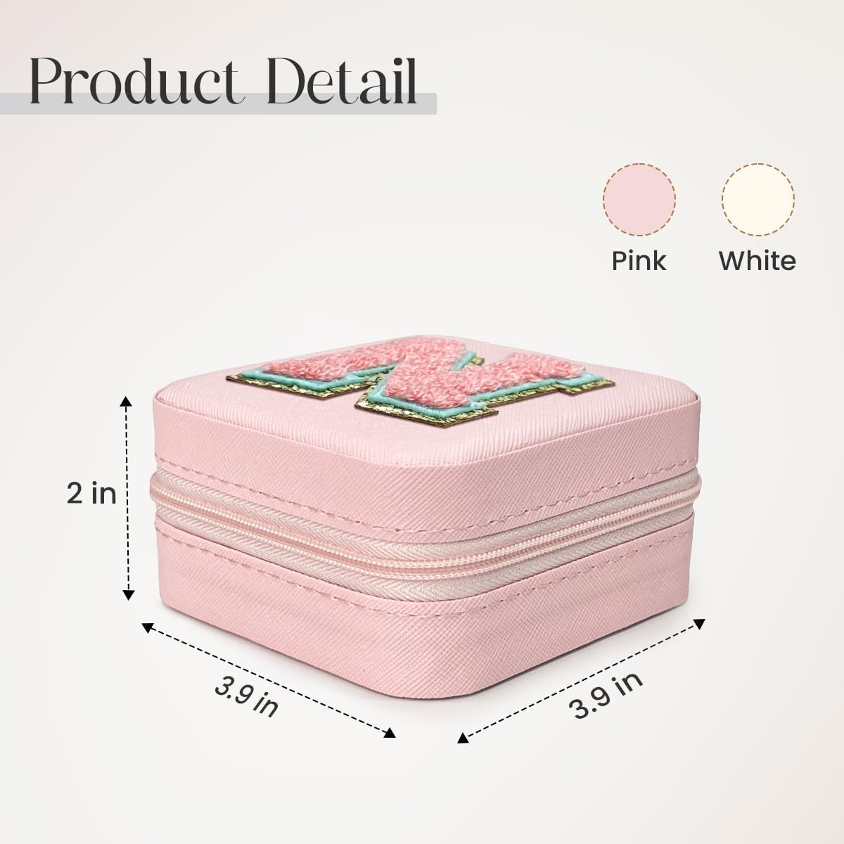 Personalized Jewelry Box, Pink Travel Jewelry Box with Initial M, Small Monogrammed Jewelry Case Organizer for Girls Women Teen Kids, Mini Travel Essentials Gifts for Birthday Christmas