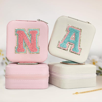 Personalized Jewelry Box, Pink Travel Jewelry Box with Initial M, Small Monogrammed Jewelry Case Organizer for Girls Women Teen Kids, Mini Travel Essentials Gifts for Birthday Christmas