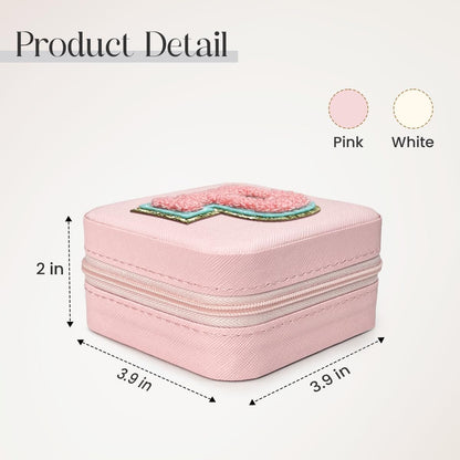 Personalized Jewelry Box, Pink Travel Jewelry Box with Initial M, Small Monogrammed Jewelry Case Organizer for Girls Women Teen Kids, Mini Travel Essentials Gifts for Birthday Christmas