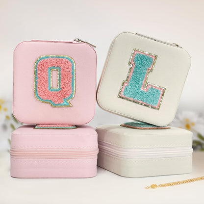 Personalized Jewelry Box, Pink Travel Jewelry Box with Initial M, Small Monogrammed Jewelry Case Organizer for Girls Women Teen Kids, Mini Travel Essentials Gifts for Birthday Christmas