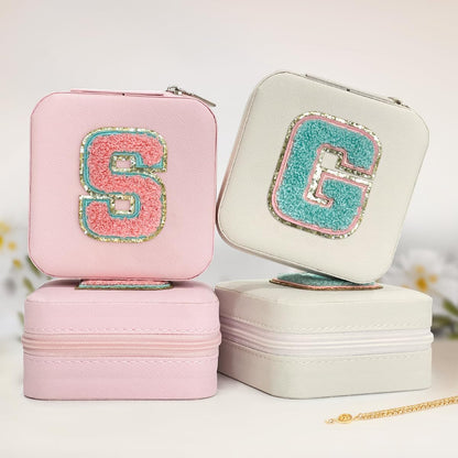 Personalized Jewelry Box, Pink Travel Jewelry Box with Initial M, Small Monogrammed Jewelry Case Organizer for Girls Women Teen Kids, Mini Travel Essentials Gifts for Birthday Christmas