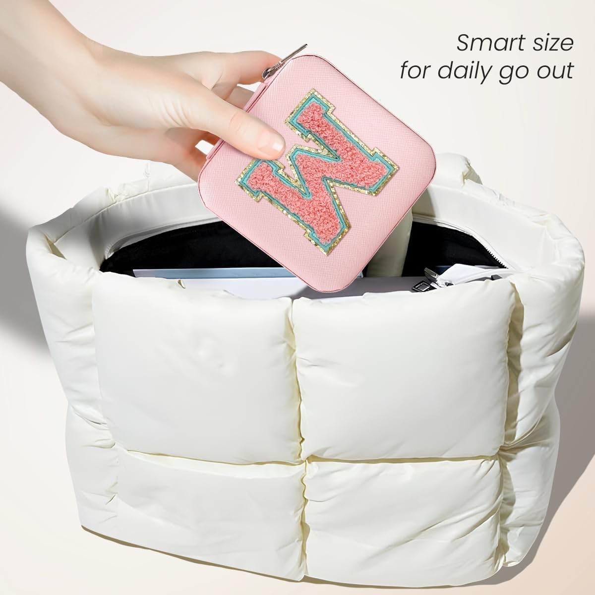 Personalized Jewelry Box, Pink Travel Jewelry Box with Initial M, Small Monogrammed Jewelry Case Organizer for Girls Women Teen Kids, Mini Travel Essentials Gifts for Birthday Christmas