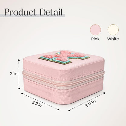 Personalized Jewelry Box, Pink Travel Jewelry Box with Initial M, Small Monogrammed Jewelry Case Organizer for Girls Women Teen Kids, Mini Travel Essentials Gifts for Birthday Christmas