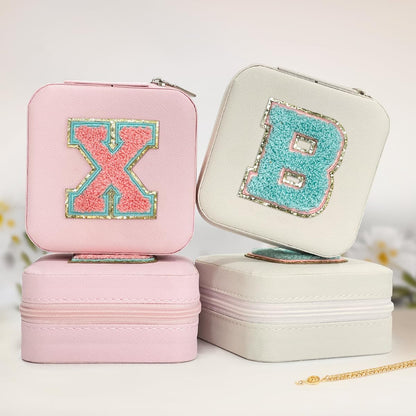 Personalized Jewelry Box, Pink Travel Jewelry Box with Initial M, Small Monogrammed Jewelry Case Organizer for Girls Women Teen Kids, Mini Travel Essentials Gifts for Birthday Christmas