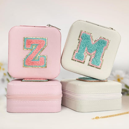 Personalized Jewelry Box, Pink Travel Jewelry Box with Initial M, Small Monogrammed Jewelry Case Organizer for Girls Women Teen Kids, Mini Travel Essentials Gifts for Birthday Christmas