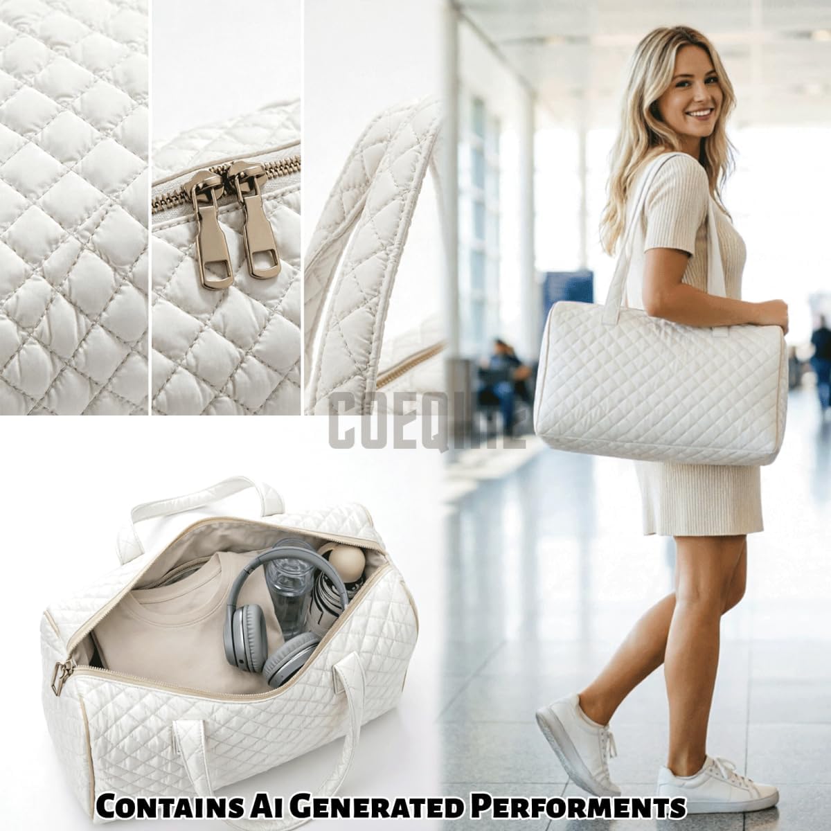 Bow Desgin Quilted Gym Bag For Women Travel Sport Tote Shoulder Bag - Colors A